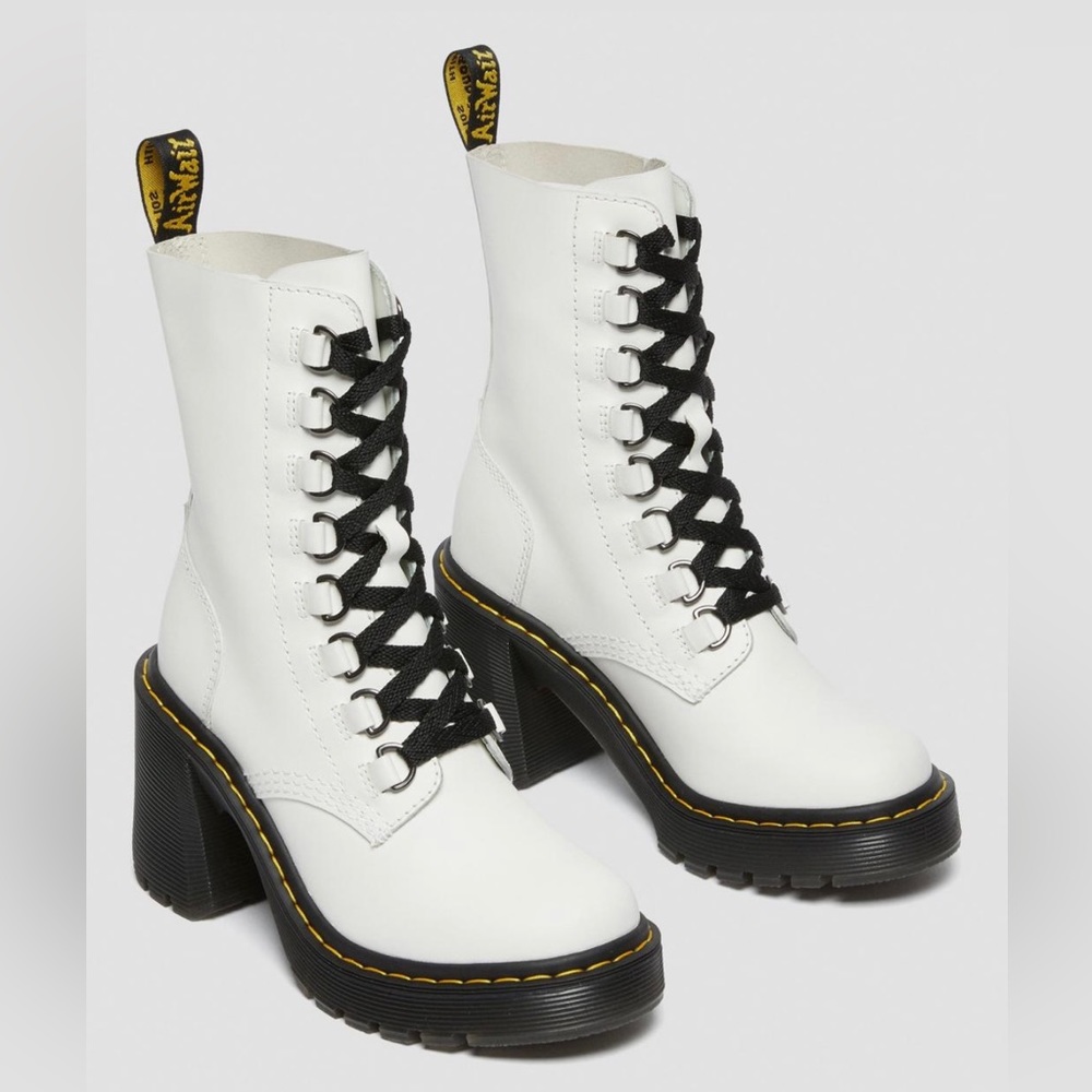 Dr. Martens Chesney Leather Flared Heel Lace Up Boots